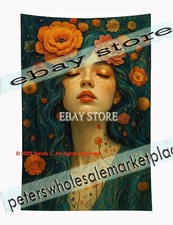 Fine Art Woman Tapestry Floral Wall Hanging elegant 59X82 in