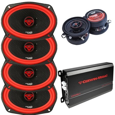 Cerwin Vega V69 6x9'' Door Speakers H735 3.5 for Dash & 2400W 4Ch Car Speaker Amp