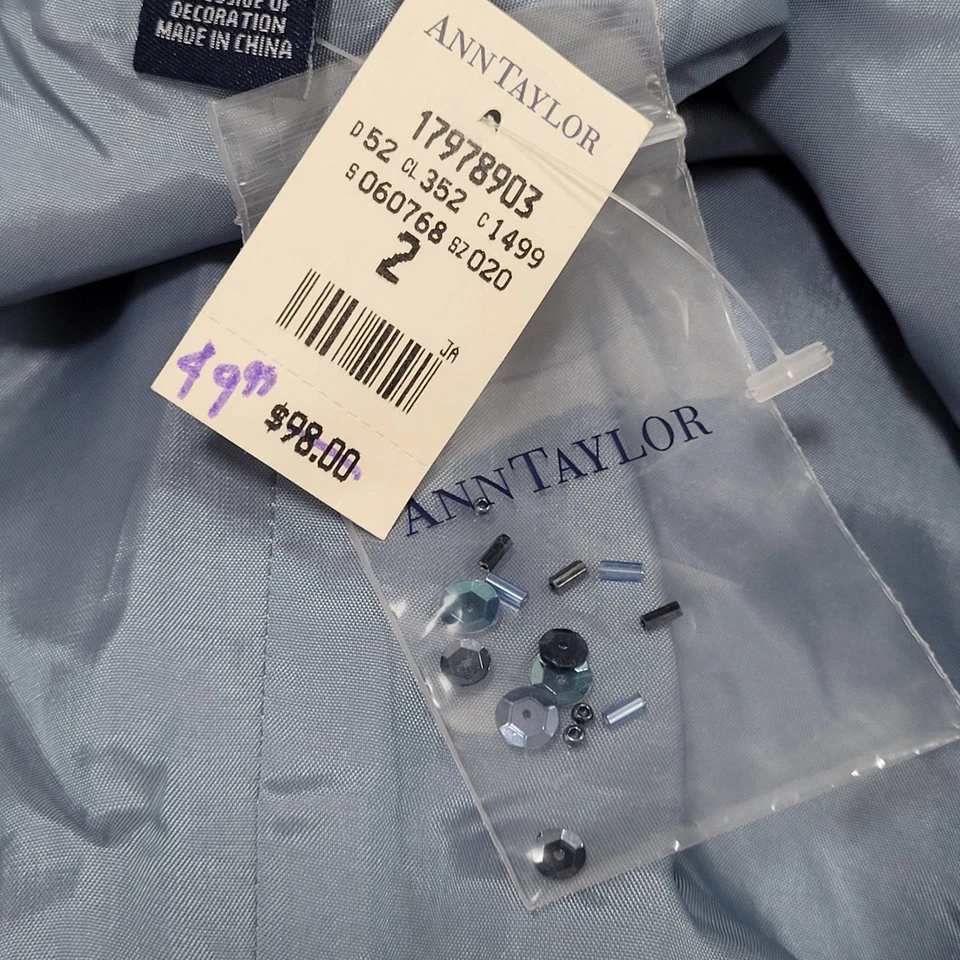 NWD Ann Taylor 蓝色丝绸亮片珠饰内衬裤子尺寸 2 (26x28.5) — 第 4/4 张图片