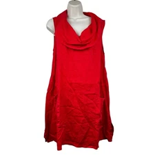 Match Point Linen Tunic Top Blouse Sleeveless Cowl Neck Pockets Red Sm Lagenlook
