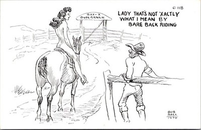 Lady That's Not ''Xactly What I Mean By Bare Back Riding Humorous Postcard