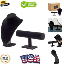 Necklace Display Stand  Bust Set - 2-Piece, Black Velvet, Modern Freestandin...
