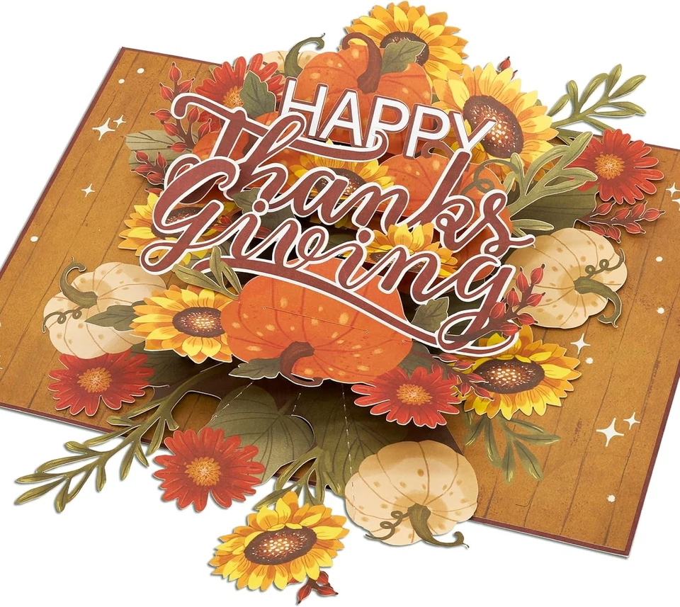 Всплывающая открытка Happy Thanksgiving, тыква, цветы, 5x7", - Изображение 2 из 4