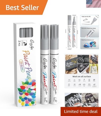 Silver Permanent Paint Markers - Water Resistant & Quick-Drying 2 Pack
