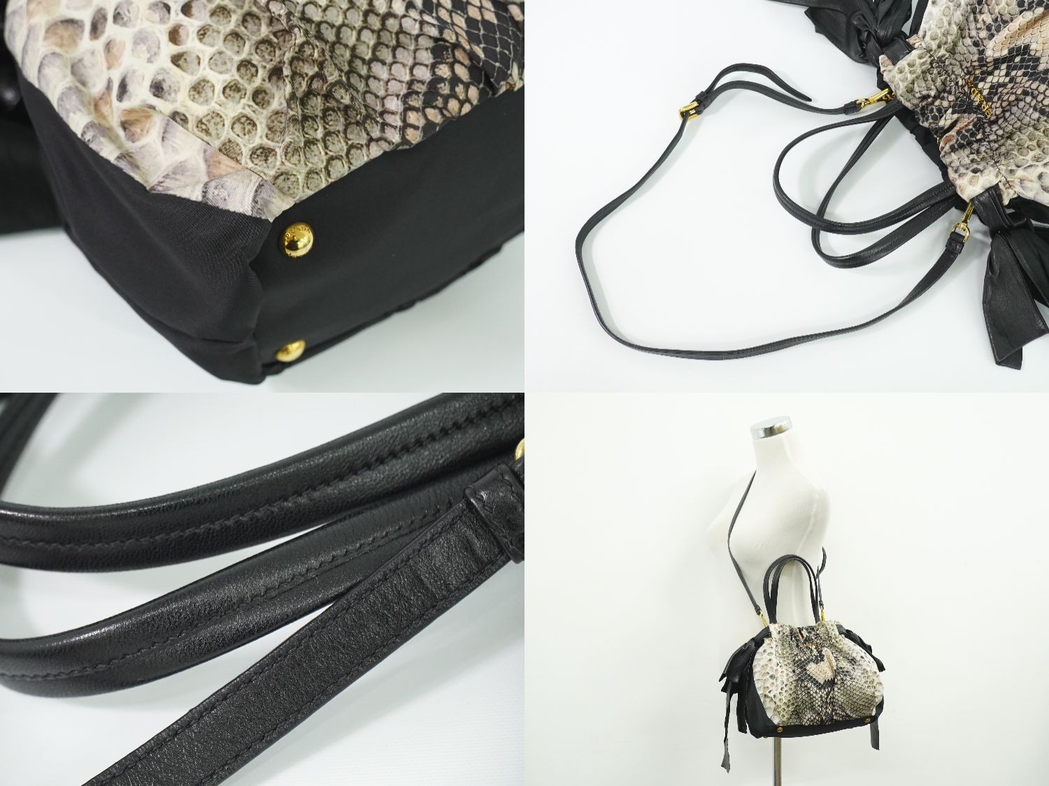 PRADA Python Pattern 2W Shoulder Bag Black Nylon … - image 6