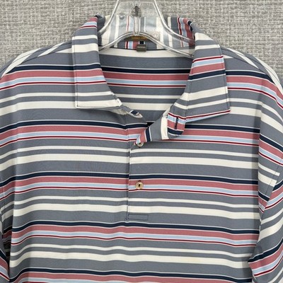 Peter Millar Polo Shirt Mens L Patriotic Red Blue Striped Logo Mission Hills