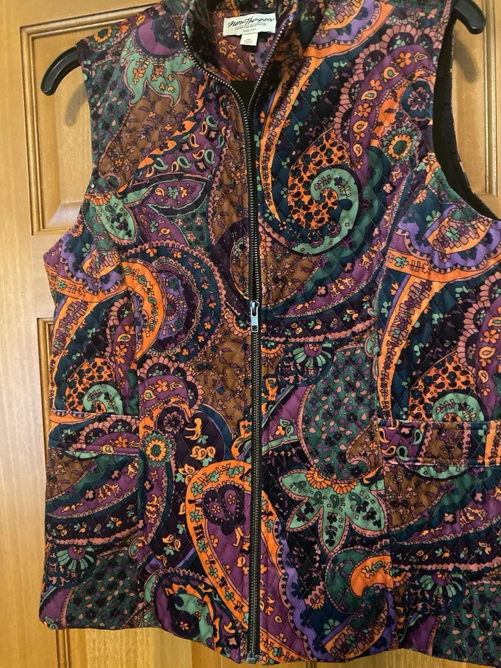 Chaleco De Colección Medio Terciopelo Otoño Joya Mujer Púrpura Naranja Verde Cremallera Cachemira Cálido Foto 4 de 4