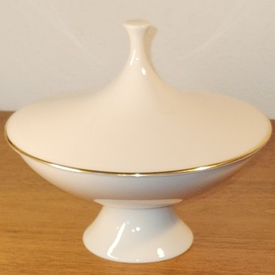 Lenox Beverly Collection Ivory & Gold Mid-Century Modern Pedestal Candy Dish USA