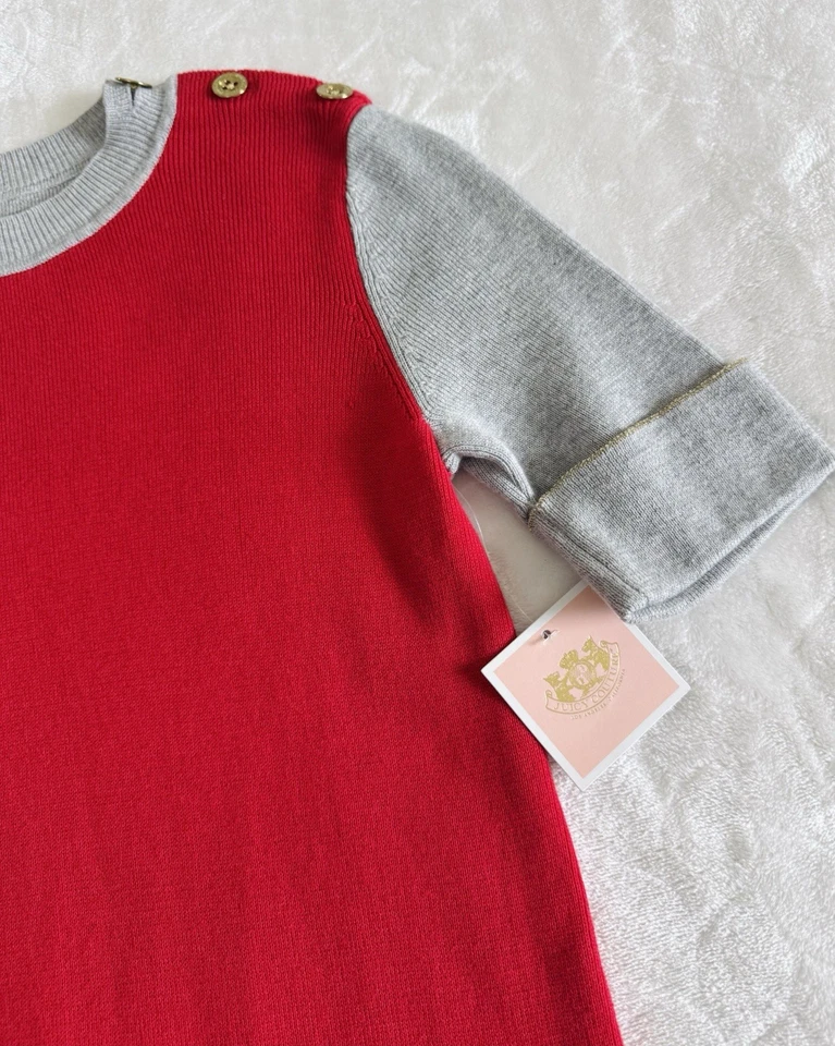 Nuevo con etiquetas Vestido Suéter Juicy Couture Niñas Talla XL Flor de Cerezo Rojo Gris Plisado Foto 3 de 4