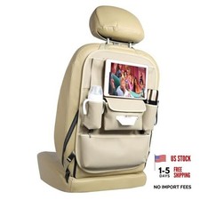 Car Seat Organizers Waterproof Backseat Protector with Large Pocket Beige