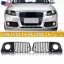 For Audi A4 B8 2009-12 RS4 Style Honeycomb Mesh Fog Light Grill Grille Cover 2pc