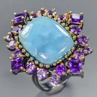 Jewellery 14ct+ Natural Larimar Ring 925 Sterling Silver Size 8.5 /R431881