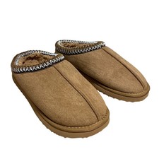 Womens Size 8 Brown Faux Suede Slippers Closed Round Toe Fuzzy Slide On Shoes