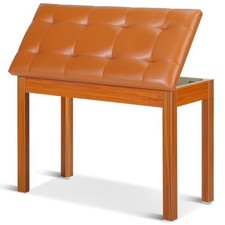 Duet Piano Bench with Storage - Wooden Solid Wood Piano Bench, Tufted Brown