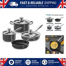 Tieplis Ensemble de 7 casseroles et poêles en acier inoxydable, ensemble d'ustensiles de cuisine à induction