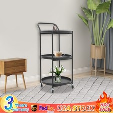 3 Tiers Metal Rolling Cart Serving Trolley Bedroom Mobile Storage Cart w/ Wheels