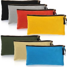 7 Pack Canvas Tool Pouch, 16 OZ Heavy Duty Zipper Utility Bags, 12" x 7" Mult...