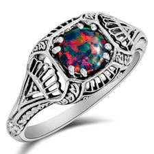 1CT Red Fire Opal 925 Solid Sterling Silver Art Deco Style Ring Sz 6,7,8 US3