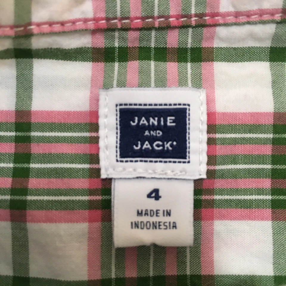 Janie and Jack Boys 4 Shirt Multicolor Plaid Button 100% Cotton Colorful Preppy - Image 4 of 4