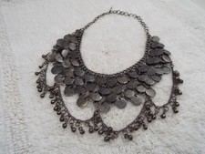 Pewtertone Belly Dancer Faux Coin Chain Sway Bib Necklace