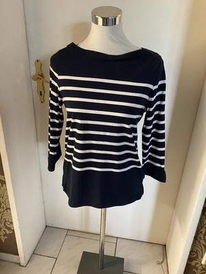 Damen Strickpullover Blau Weiß Gestreift Strick Pullover Basic Schlicht C&A M 38