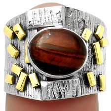 Two Tone - Natural Red Tiger Eye 925 Sterling Silver Ring s.7 Jewelry R-1543