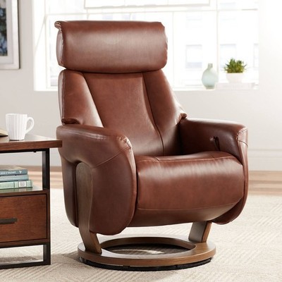 Brown Swivel Faux Leather Recliner Chair Modern Armchair Comfortable for Bedroom