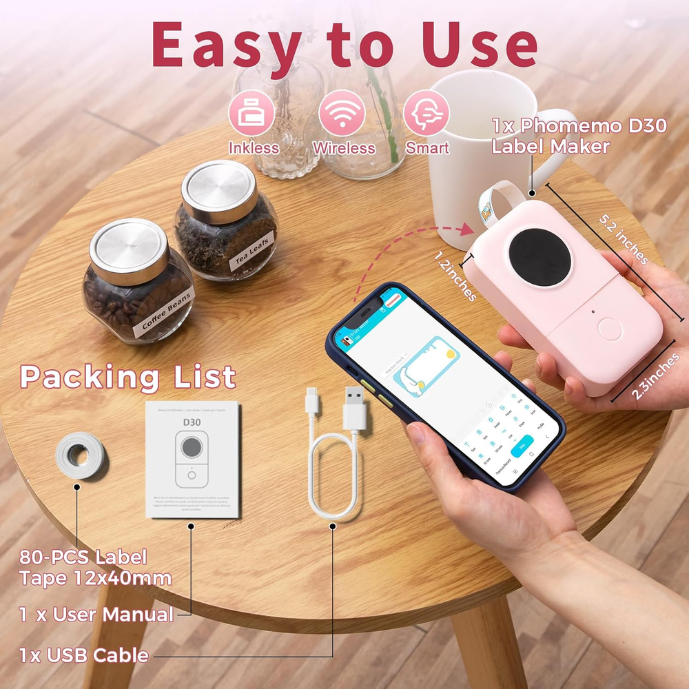 Bluetooth Label Maker Machine D30 Portable Handheld Mini Printer for Multiple Uses