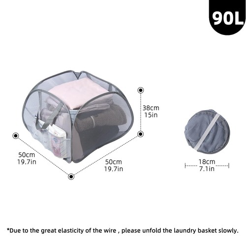 Collapsible Laundry Basket 90L Foldable Mesh Pop-up Hamper with Handles Dirty - Picture 4 of 6