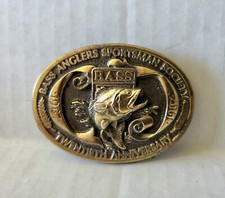Vintage 1987 Bass Anglers Sportsman Society 20th Anniversary Brass Belt Buckle