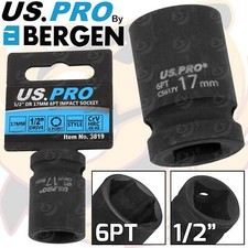 US PRO 17mm Shallow Impact Socket 1/2" Drive 17mm 6 Point Single Hex Impact CR-V