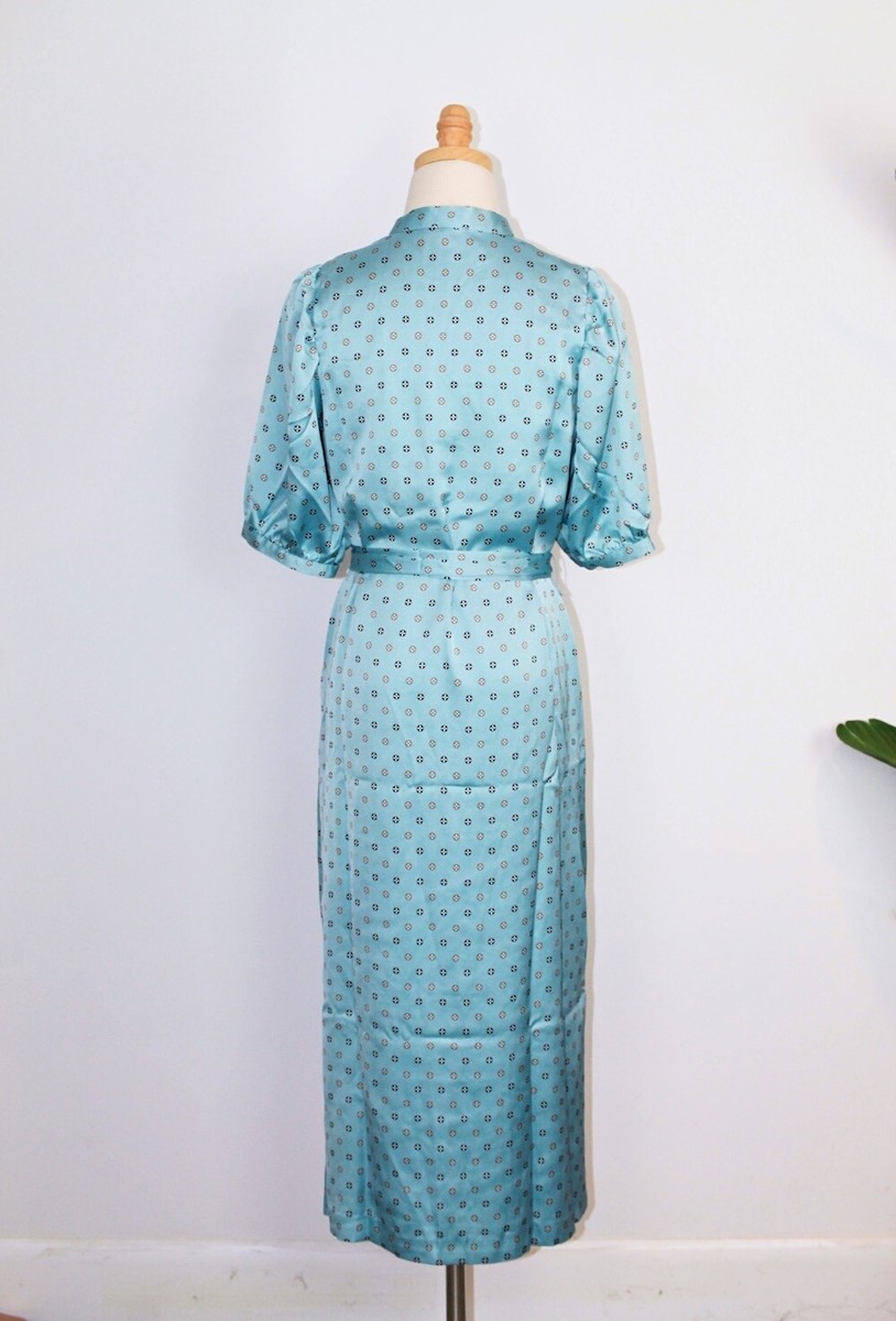 blue dress ann taylor Baby Belted Size (S) plant-based silk dress Cocaliso - Short-Sleeve Mandarin Color:Bluebell Peri