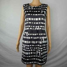 RED Valentino Bow Print Faille Dress Weave RIbbon Lined Silk Medium Black White