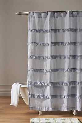 NWT Anthropologie Blue Ruffle Stripe Shower Curtain NEW