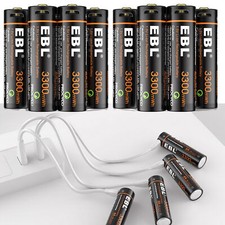 EBL 1.5V USB Rechargeable AAA AA Lithium Battery 3300mwh Li-ion Batteries +Cable