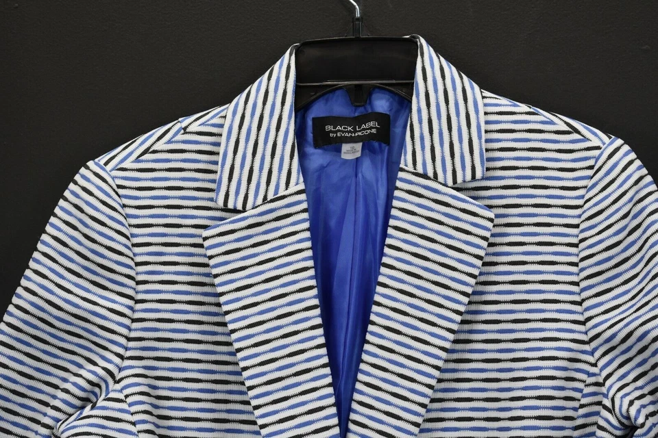 Black Label Evan Picone Womens Multicolor Striped One Button Jacket Blazer 10 - Image 3 of 4