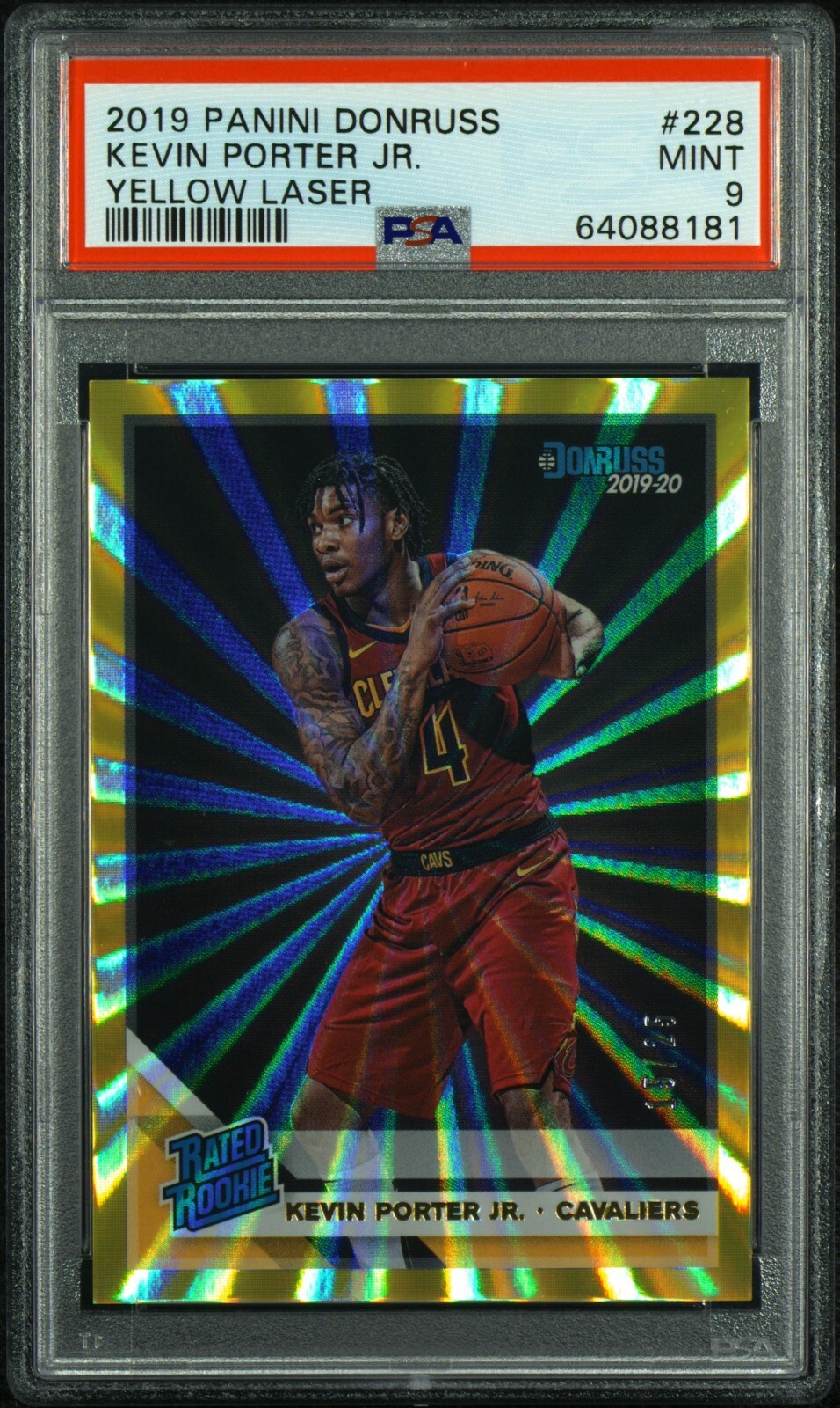 2019 Panini Donruss Kevin Porter Jr. Yellow Laser #228 /25 PSA 9