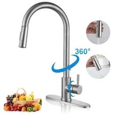 Kitchen Sink Faucet Pull Down Sprayer Brushed Nickel Single Handle Swivel Mixer