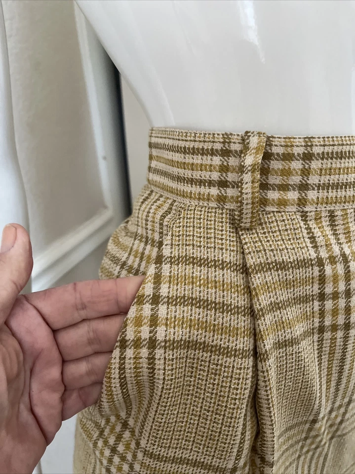 ALFRED SUNG SPORT ¡NUEVO! ¡Vintage! Falda lápiz tejida a cuadros crema seda/lino talla 6 Foto 4 de 4