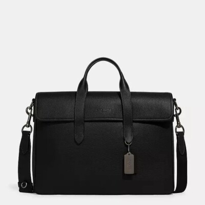 NWT Coach Sullivan Portfolio Brief In Black Pebble Leather C9875