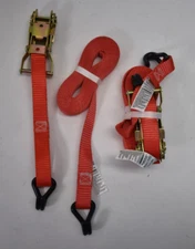 Lot of 2 US Cargo Control Ratchet Straps w Vinyl Coated Wire Hooks 1" x 15'