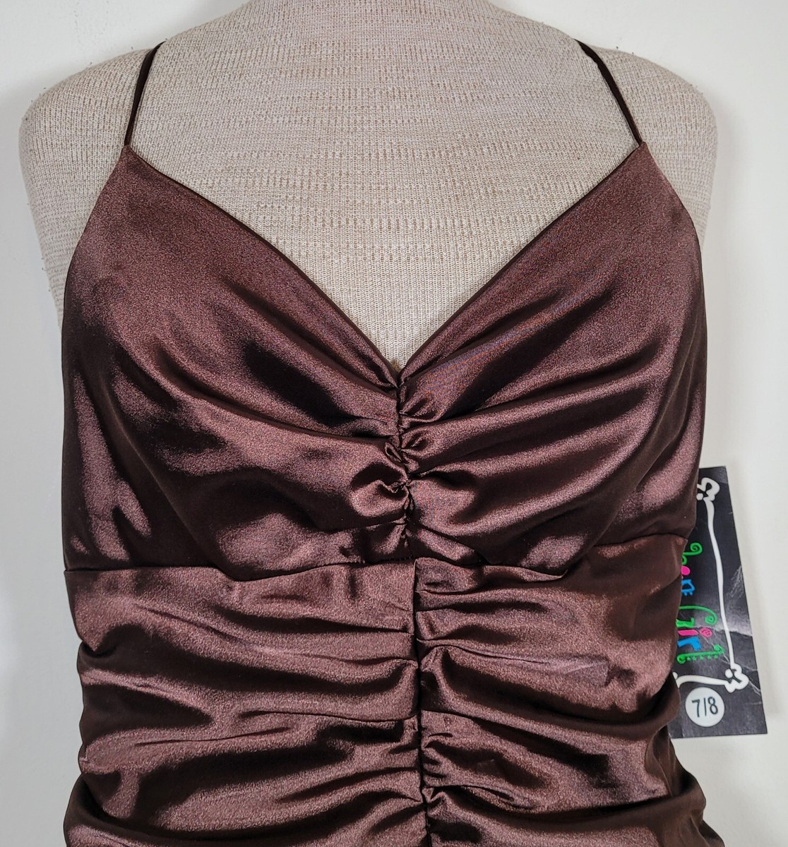 Urban Girl Nites Women Size 7 /8 Brown Satin Ruched Ruffled Dress New / Tag | eBay Urban Girl Nites Women Size 7 /8 Brown Satin Ruched Ruffled Dress New / Tag | eBay
