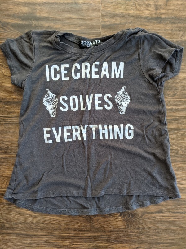 Size 6 Gems & Jets Girl Gray Ice Cream Solves Everything T-shirt Tshirt Tee Top