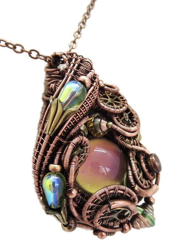 Colgante Steampunk "Mood" que cambia de color en bronce con vidrio reactivo a los rayos UV Foto 3 de 4