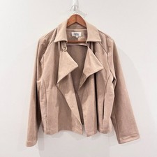 P. Cill Faux Suede Moto Jacket Size Large Women's Brown Tan Coat Open Front