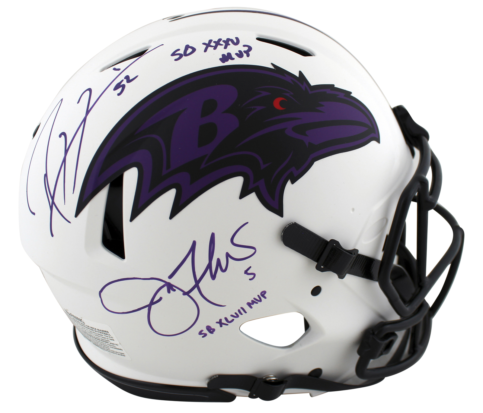 Ray Lewis Autographed Signed Ravens & Joe Flacco "MVP" Lunar F/S Speed Proline Helmet Beckett W 
