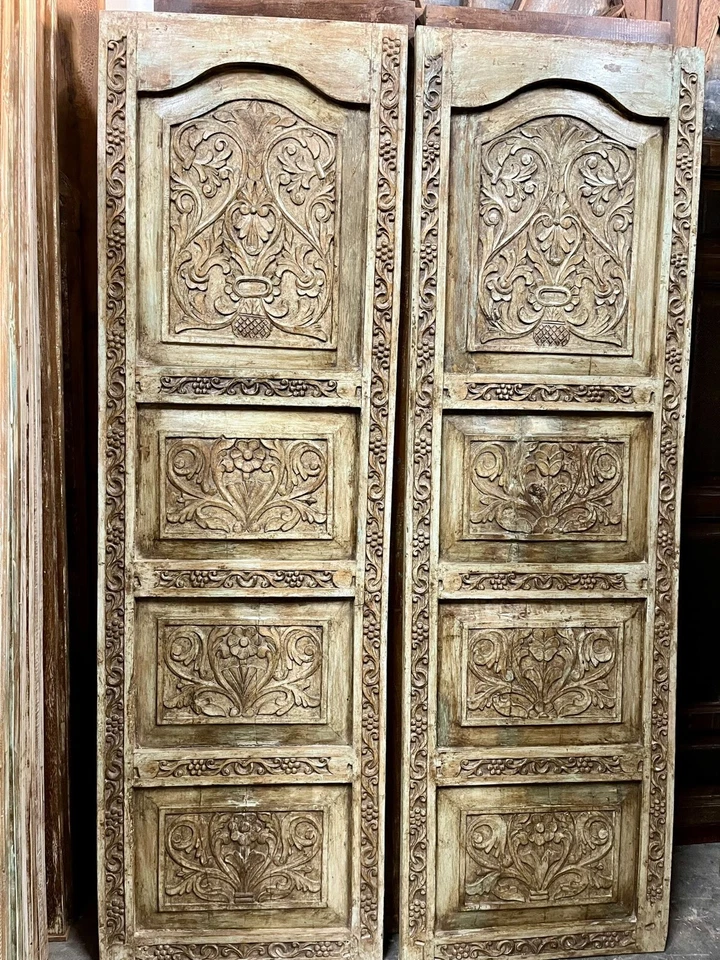 Porta esculpida vintage rústica floral verde porta de madeira portas de jardim deslizantes 78x48 - Imagem 2 de 4