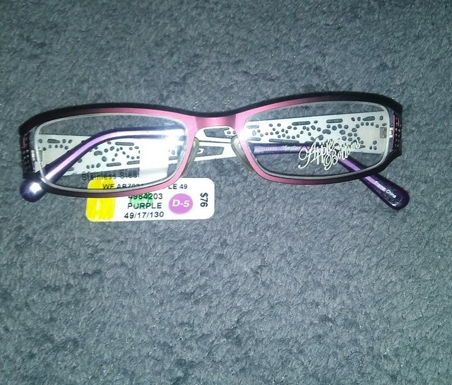 purple rimless eyeglasses
