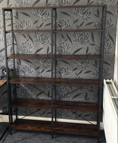 Large Industrial Bookcase Display Storage Shelving Unit Metal Slim Rustic Style - Picture 3 of 5