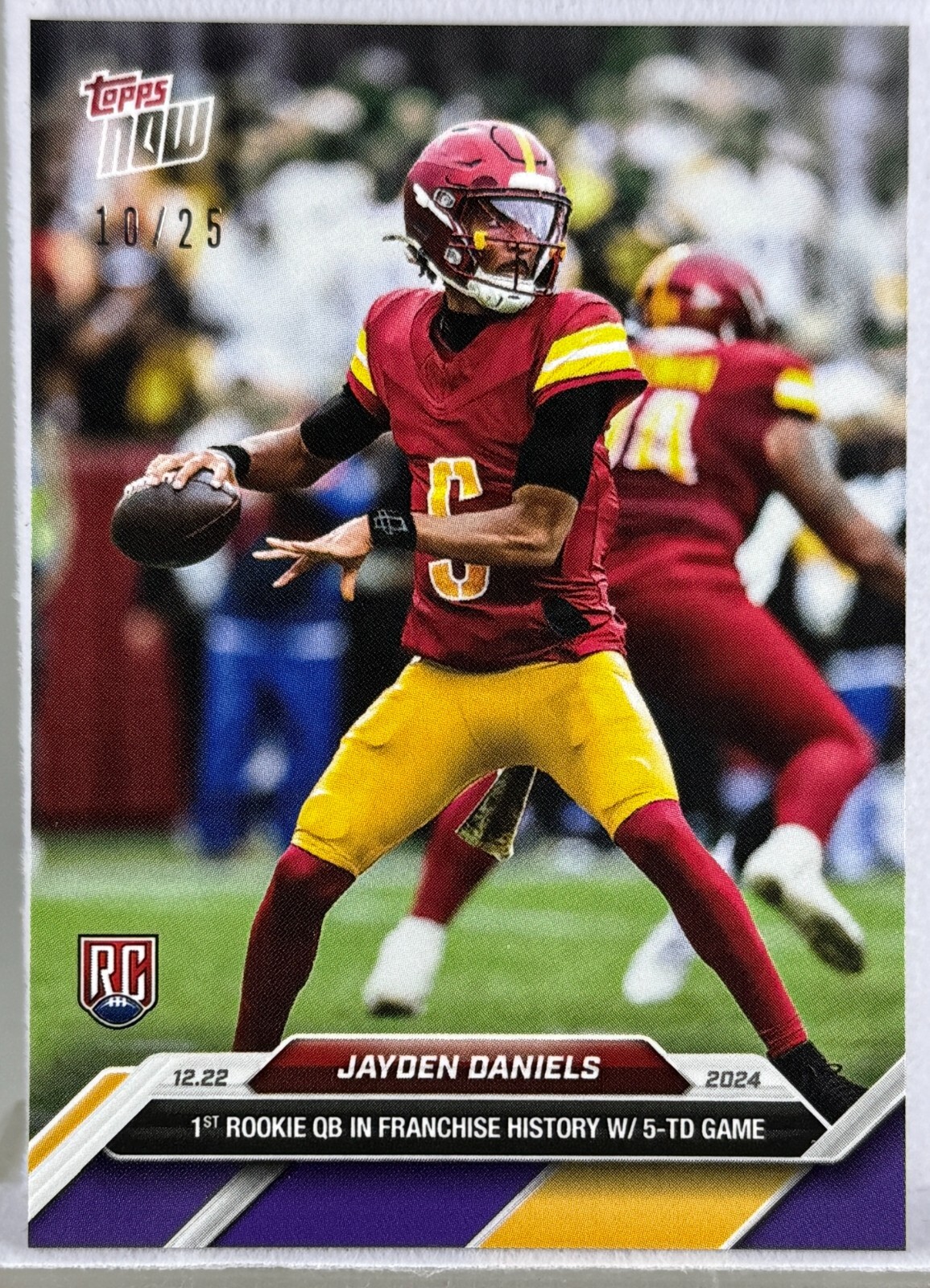 Jayden Daniels 2024 Topps Now 1st Rookie QB Franchise History 5-TD Purple #10/25
